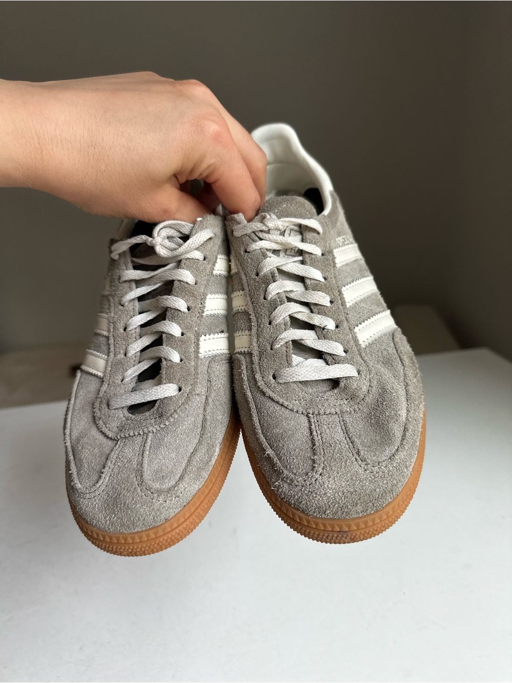 adidas Spezial Suede Sneakers in Light Gray and White with Gum Sole - Picture 7 of 10